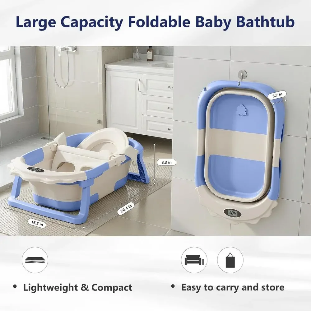 4-in-1 Foldable Baby Bathtub w/ Thermometer & Adjustable Mesh Sling GROW WITH ME